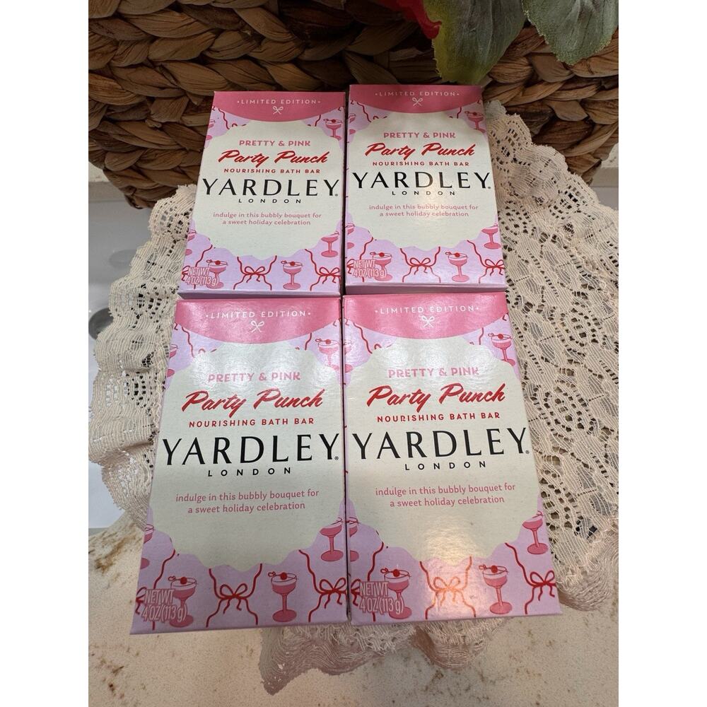 Yardley Set Of 4 Bar Soaps Pretty & Pink Party Punch 4 oz Nourishing Bath Bars
